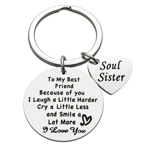 Friend Gifts for Women - Birthday Christmas Gift for Best Friends Woman Female, To My Best Friend Bestie Soul Sister Keychain, Thanksgiving Day Long Distance Friendship Gifts