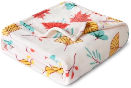 Softan Fleece Blanket - Autumn Leaves Throw Blanket - Fuzzy Lightweight Super Soft Microfiber Flannel Blankets for Couch, Bed, Sofa - Ultra Luxurious Warm and Cozy for All Seasons (90