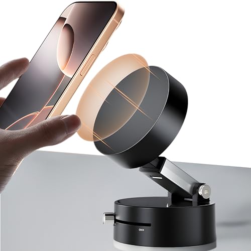 MagAxis Force Soporte Movil Coche Magnetico Compatible con MagSafe【Super Imanes N52 Manos Libres Doble Eje, Fijación Ventosa Manual】Para iPhone 17 16 15 14 13 12 Pro Max Accesorios Coche (Negro)