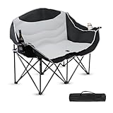 OTIATrail Double Camping Chair Loveseat with Cup Holders, 2 Person Folding Outdoor Chair, 550lbs Heavy Duty, 600D Oxford Fabric Padded 2 Seat, Portable Camping Couch for Camp/Lawns/Sports Grey