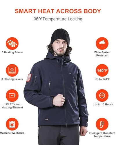 Image of DEWBU Heated Jacket for Men with 12V Battery Pack Winter Outdoor Soft Shell Electric Heating Coat