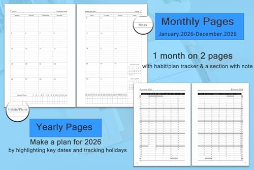 Kalender 2026 Buchkalender A5 1 Tag eine Seite, Terminplaner mit Tabs & Notizen, Tasche, Stifthalter, 2 Lesezeichenband, Leder Hardcover, Planer 26 Tagesplaner 1 Tag pro Seite, Jan.26-Dez.26