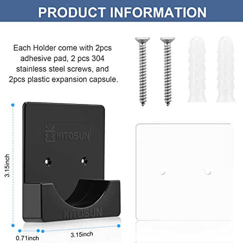 Kitosun Adhesive Shower Curtain Rod Holder Wall Mount Bathroom Tension Pole Retainer Brackets With Super Sticky Tape For Quick Stick And Stainless Steel Screw For Drilling Install (2Pairs Black) #TOP3