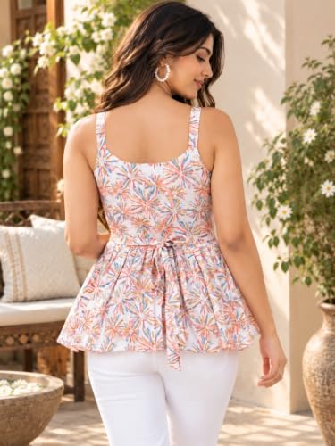 Image of feranoid Women Cotton Printed Sleeveless Strap Peplum Top