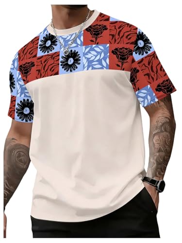 Image of RoseSeek Men's Color Block Short Sleeve Tee Shirts Casual Crewneck T Shirt Trendy Summer Tops
