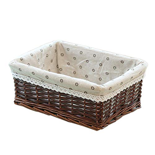 Drawihi Brown Daisy Sackcloth Willow Storage Basket Wicker Household Log Fireside Gift Hamper Traditional Natural Rattan With Lining-S