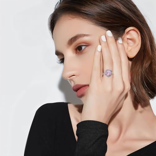 925 Sterling Silver Pink Heart Diamond Engagement Ring - Premium 18K White Gold Plated - Elegant Pink Ring for Women's Anniversary, Wedding4