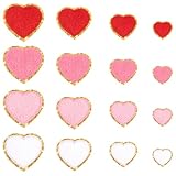 Juexica 32 Pcs Heart Shaped Iron on Patches Glitter Chenille 4 Size Love Applique Embroidered Appliques Valentine's Day Heart Transfers Sew on Fabric Patch for Clothes Jackets Backpack Hat Decoration