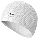 Upgrade Large Swim Cap for Women and Men, Silicone Swimming Caps for Curly Short Medium Long Hair, Comfortable Bathing Cap Hat to Keep Your Hair Dry (White)