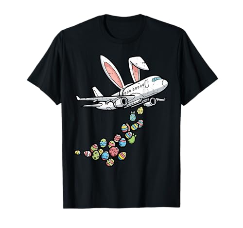 Easter Airplane Bunny Eggs Aircraft Pilot Men Women Kids T-Shirt
