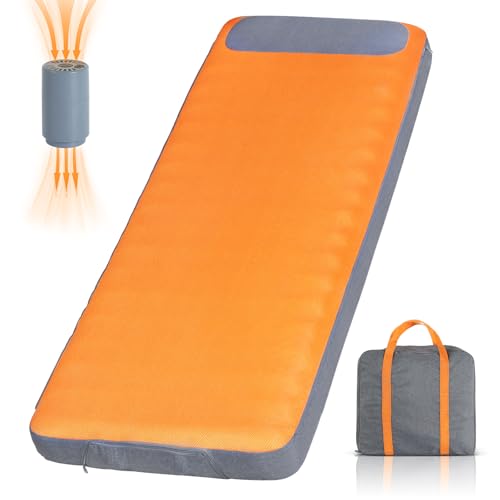 Sleeping Pad, 5.5" Thick Self Inflating Sleeping Pad with Electric Pump,4 Season Camping Mattress Pad with Built-in Pillow, Camping Essentials Gear for Hiking, Backpacking,Tent Use,Camping(Orange)