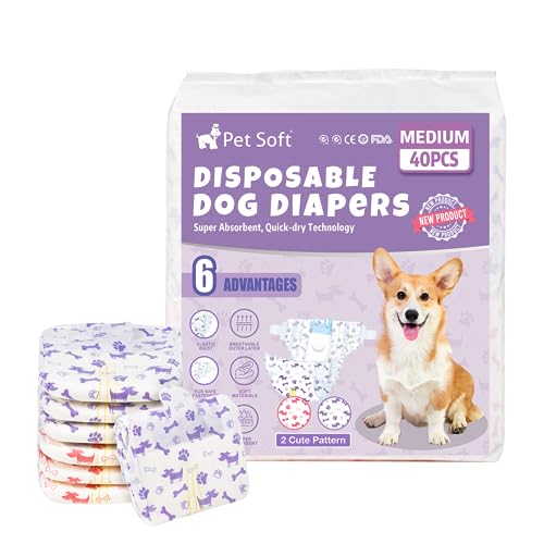 Pet Soft Dog Nappies Female, 40 Count Disposable Dog Period Season Pants