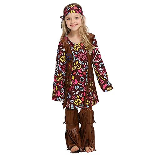 Rabiss Hippie Costume For Girls Kids Hippie Dress 60S 70S Hippie Girls Outfit Halloween Hippie Cosplay Costume With Vest Headband #TOP5