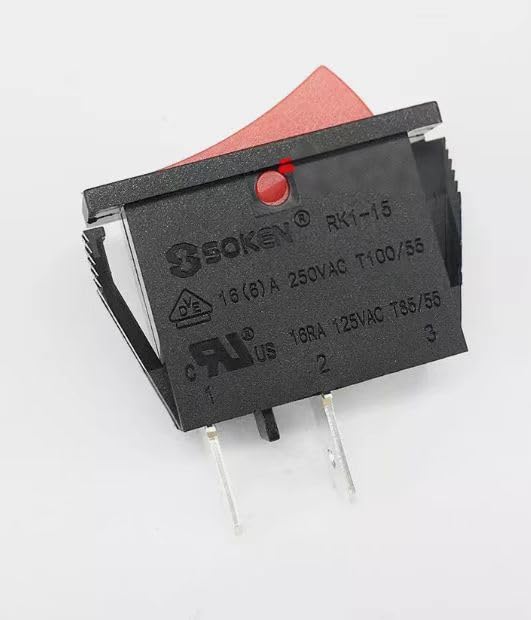 Soken RK1-15 Rocker Switch 16A 125/250VAC T100/55 2 Pins 2 Positions Maintained (1pcs)