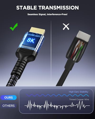 Image of PowerBear 8K HDMI 2.1 Cable 15ft 2pack | Braided Cord 144Hz 10K 8K@60Hz, eARC, Dynamic HDR 10,for Laptop, Monitor, PS4, PS5, Xbox One, Fire TV, Apple TV