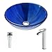 Tempered Glass Vessel Sink with Single Hole Single Handle Faucet - Lustrous Blue - Meno Series LSAZ051-097B - ANZZI