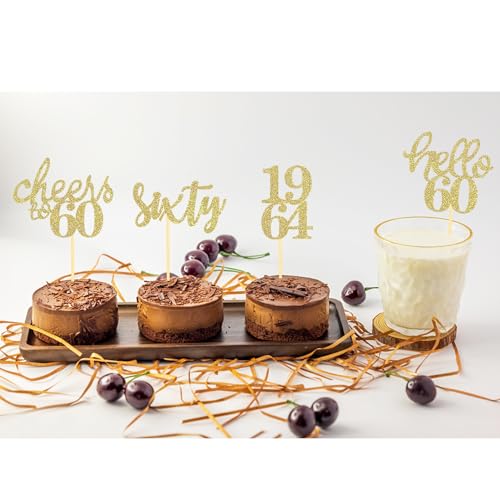 Moitkptt CQ-060 24 Pcs Glitter 60Th Birthday Cupcake Toppers For Celebrating Sixty Years Old Birthday Party Decorations thumb #2