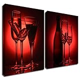 Gardenia Art - Red Cocktail Wine Canvas print kitchen decorations theme sets Wall Art for dining room bar decor 12x16 in 2 panels stretched and framed