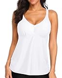 Tempt Me Women White Tankini Top Only V Neck Swim Tops Tummy Control Bathing Suit Top No Bottom L