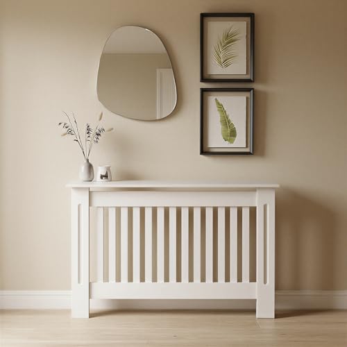 Boruco Radiator Cover Cabinet with Louvered Vent Design Modern White Heater Covers for Radiators Radiator Shelf with Easy Assembly & Scratch-Resistant Finish (White) Medium