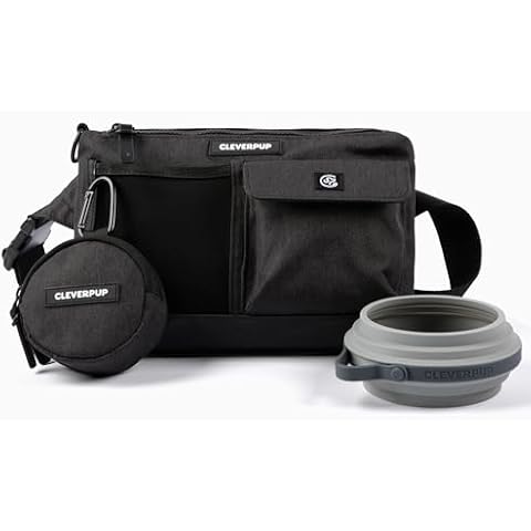Cleverpup Dog Walk & Train Bundle - Hands Free Training Sling in Graphite, Snackpack in Graphite, & Small Nomad Bowl in Grey Cover