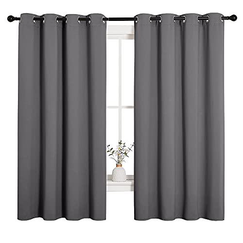 Image of NICETOWN Grey Blackout Curtain Panels for Bedroom, Thermal Insulated Grommet Top Blackout Draperies and Drapes for Basement (2 Panels, W55 x L68-inch, Grey)