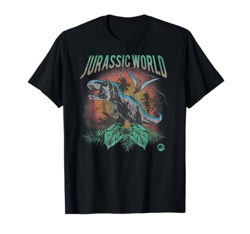 T-shirt T-Rex Jurassic World Lightning Portrait noir en coton pour fan