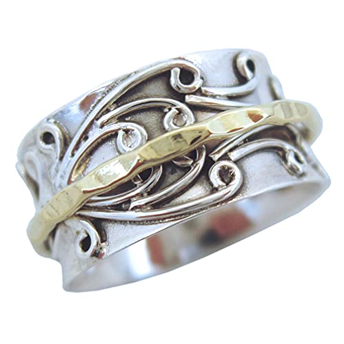 ENERGY STONE 925 Sterling Silver Radha Meditation Spinner Ring (US05) (7.5)
