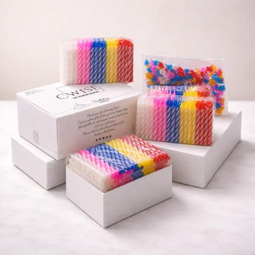 Image of Cwise 280-Count Birthday Candles Bulk Pack with Holders - Spiral Cake & Cupcake Candles - Multicolor Slim Party Candles - Colorful Cake Decorations