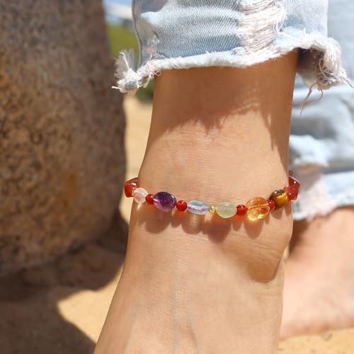 Image of 7 Chakra Crystals and Stones Anklet Irregular Tumbled Gems Beaded Ankle Bracelets for Women Spiritual Energy Meditation Yoga Healing Jewelry Mom's Gifts