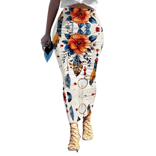 Women's Sexy Bodycon High Waist Stretchy Work Pencil Skirts Dress Casual Fitted Ruched Maxi Long Bodycon Going Out Outfit