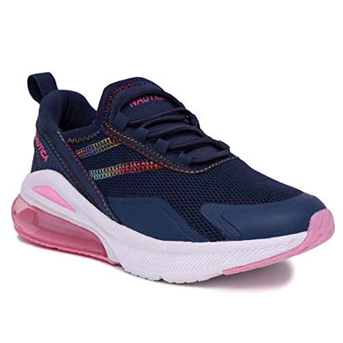 Nautica Girls Casual Air Bubble Bungee Fashion Sneakers -Walking Shoes-Lightweight Joggers- For Girls - Boys - Little Kid - Big Kid-Latigo Girls-Navy Bright Multi Stripe-4 #TOP14