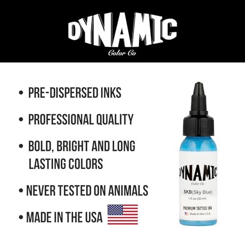 Image of Dynamic Color Sky Blue Tattoo Ink, Made in USA Since 1990, 1 oz | Sterilized and lot-numbered for full traceability; established American brand trusted by artists worldwide