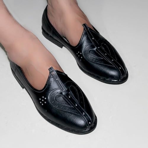 EAGLE FAN Men's Ethnic Embroidery Juttis and Mojaris for Wedding|Party|Occasions|Fashion|Outdoor|Indoor|Lightweight|Shoes with TPR Sole SGSA-Black -75