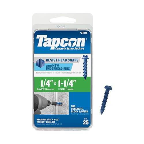 Vis béton Tapcon 1/4 pouce vis maçonnerie tête hexagonale embase