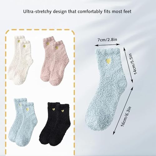 Fluffy Socks Womens, 4 Pairs Bed Socks for Women Soft Coral Fleece Fuzzy Sock with Heart Design Wool Warm Knitting Ladies Sock Cozy Multicolor Gift Set for Home Office School Hiking (Blue, pink) - Image 6