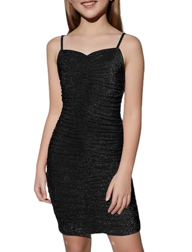 Mebius Girls Spaghetti Strap Bodycon Ruched Dress V Neck Party Summer Sleeveless Short Tight Pencil Dresses3