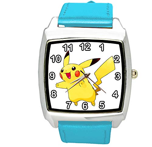 Preisvergleich Produktbild Quarzuhr für Pikachu-Fans, Leder, quadratisch, Blau