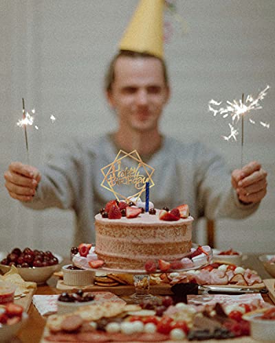 18 Pcs Gold Happy Birthday Acrylic Cake Decoration, Double-Sided Glitter Of Birthday Cake Topper For Children Or Adults #TOP6