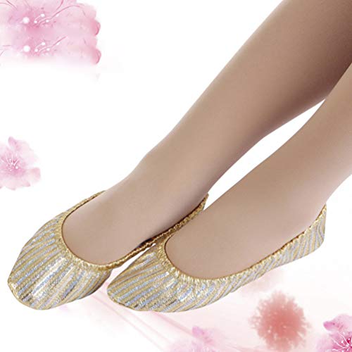 1Pair Womens Ballerina Bling Metallic Comfortable Flats Roll Up Walking Shoes Sequin House Slippers for Women Size L (Golden)2
