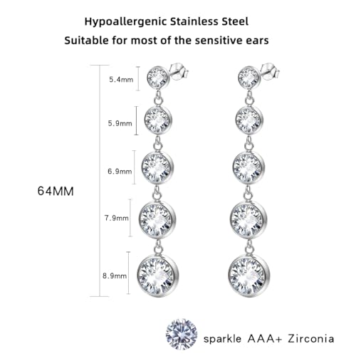 Sparkly CZ Bezel Dangle Earrings for Women (Silver) - image 3