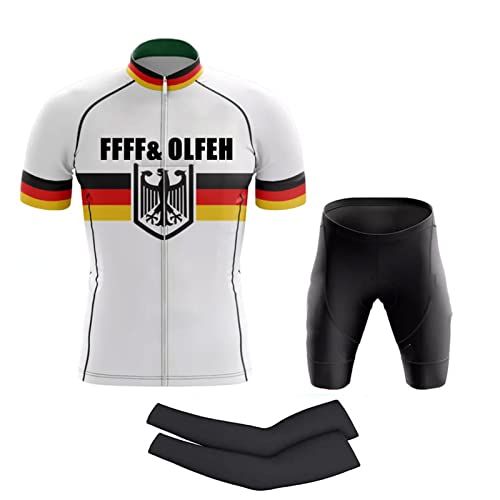 Herren Radtrikot Set, Fahrradtrikot mit 9D Sitzpolster, Rennrad Trikot Herren Fahrradbekleidung Kurzarm + Radlerhose, Atmungsaktiv und Schnell Trockend+ EIN Paar Ärmel (A23,M) Cover