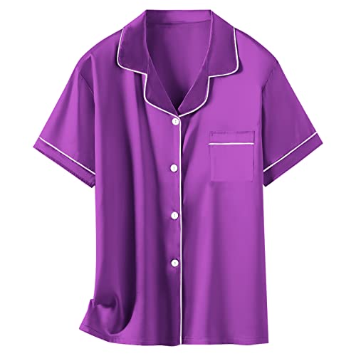 Image of Schbbbta Girls Womens Pajamas, Satin Silky Pjs Set Kids 2Pcs Button-Down Nightwear Sleepwear Gift for Mommy and me