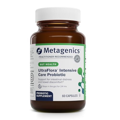 Metagenics UltraFlora Intensive Care Probiotic - 20 Billion CFU Clinically Tested Lactobacillus plantarum 299v* - Supports Digestive Health & Bowel Regularity* - Gluten-Free Vegetarian - 60 Capsules