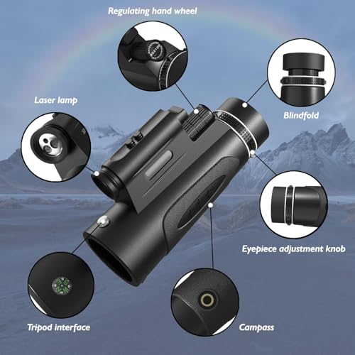 80x100 HD Monoculars with Lights Portable Monocular for Adults Outdoor Stargazing Bird Hiking Hunting HD Monoculars with Lights Observe Wildlife Black