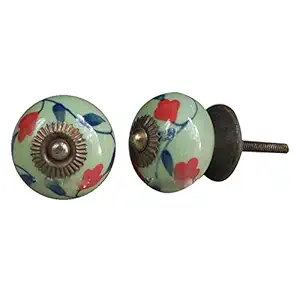 IndianShelf 2 Pieces Red Anthurium Ceramic Drawer Knobs for Kitchen Cabinet Knobs Door Decorative Dresser Pulls Luxurious Artistic