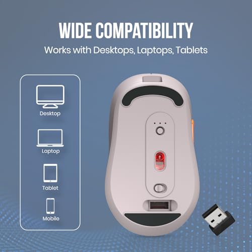 Image of Portronics Toad Neo Wireless Bluetooth Mouse with Dual Wireless Connectivity (BT + 2.4 GHz), Rechargeable Battery, Forward & Back Button, Multi-Device Pair, Upto 3200 Dpi Sensitivity(Beige)