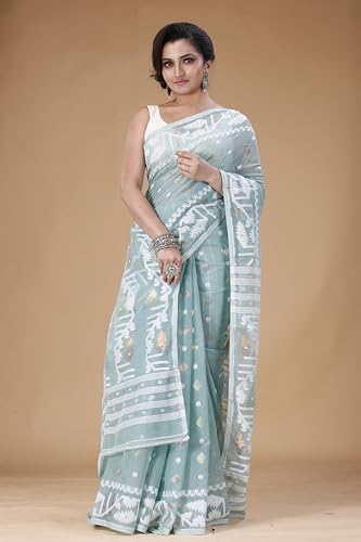 Image of OISHANI SAREE GHOR Women's Traditional Bengal Cotton Silk Soft Jamdani Saree - Authentic Design and Quality - No Blouse Piece