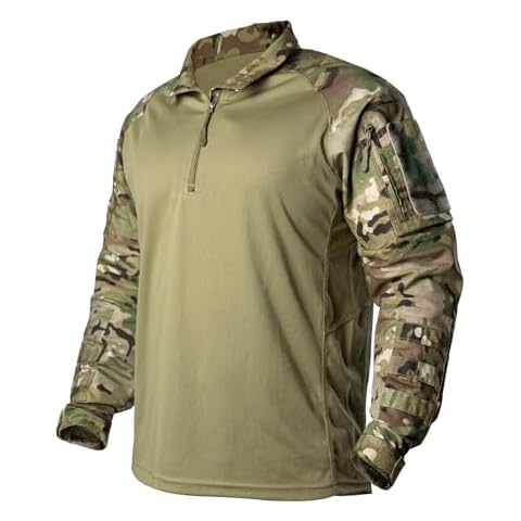 IDOGEAR OUTDOOR Men’s Tactical Shirts Combat CAMO Shirts with Long Sleeve 1/4 Zip Quick Dry BDU Shirts with Elbow Pads Airsoft Clothing(camo,X-Large) Cover