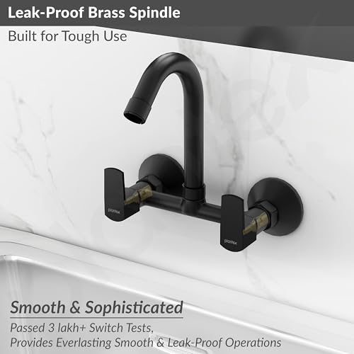 Image of Plantex Sink Mixer Tap for Kitchen with 360 Swivel Spout /Hot and Cold Water Tap with Wall Flange and Teflon Tape /Brass Spindle Sink Tap (Saga-Black)